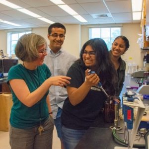 L-R: Dr. Nina Peel, Tom Oliver ‘19, Bhumi Shah ‘20, and Jessica Dominguez ‘19