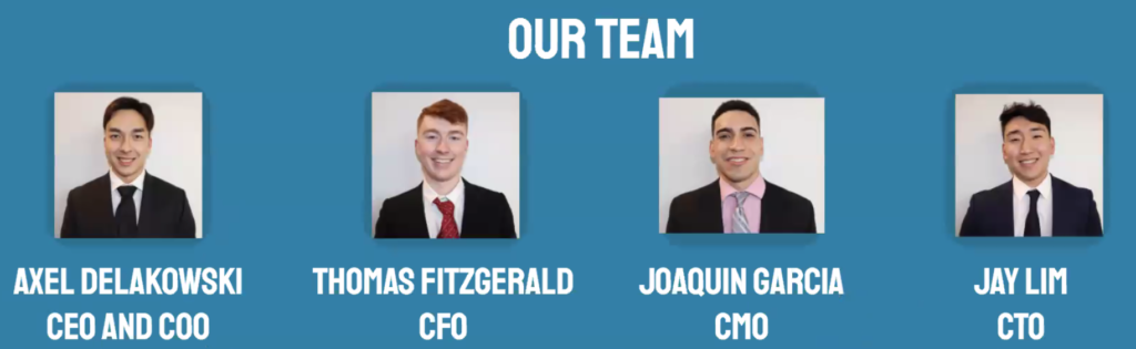 Team Zero: Axel Delakowski, CEO and COO; Thomas Fitzgerald, CFO; Joaquin Garcia, CMO; Jay Lim, CTO. 